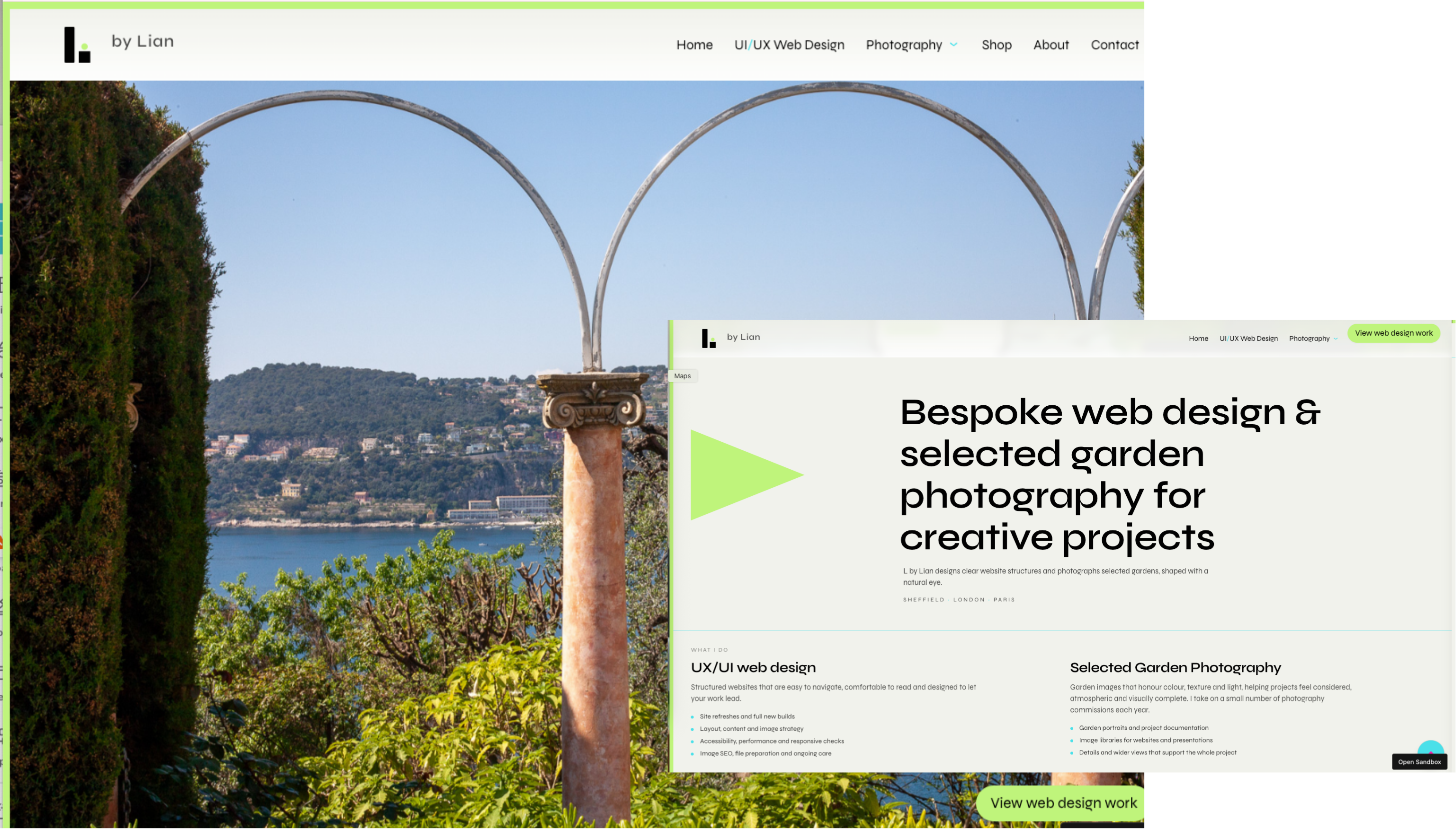 Screenshot of the website homepage showing the header navigation and hero intro section.