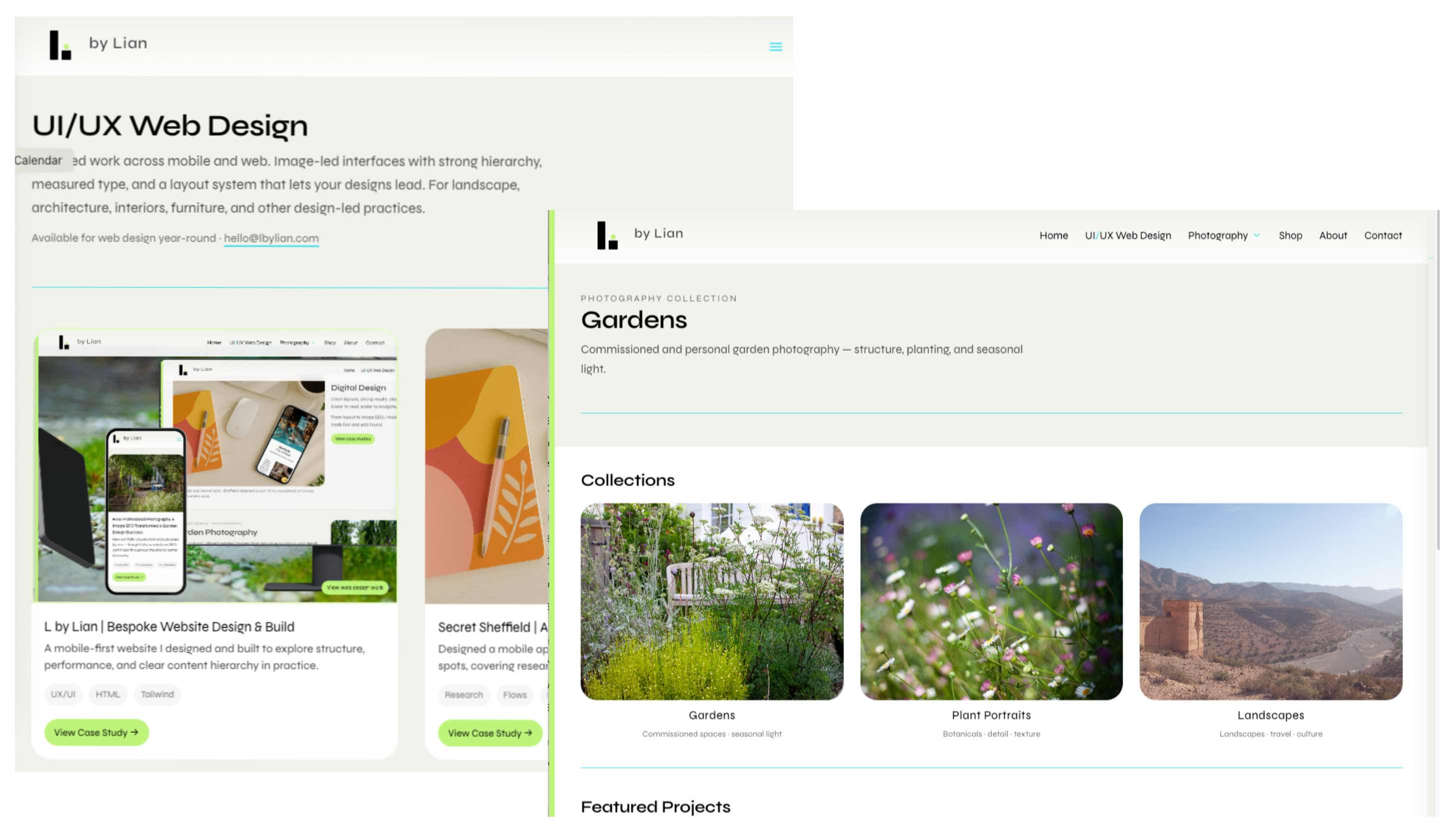 Screenshot of the services page/section showing service offerings laid out as headings and cards.