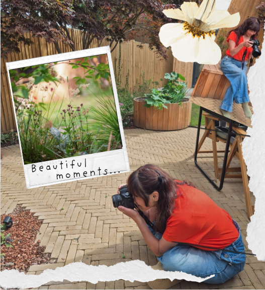 Lian Li working behind the scenes during a garden photo shoot in Merton Road. Client: Catriona Rowbotham.